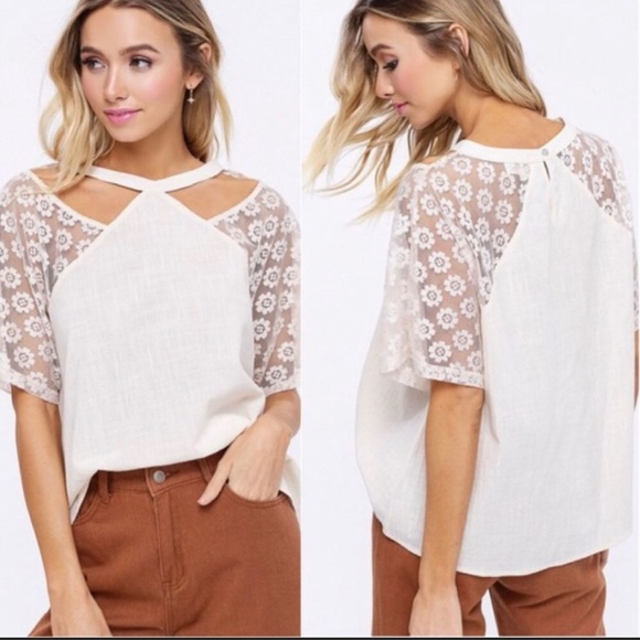 Tops - White Cutout Floral Short Sleeved Summer Blouse